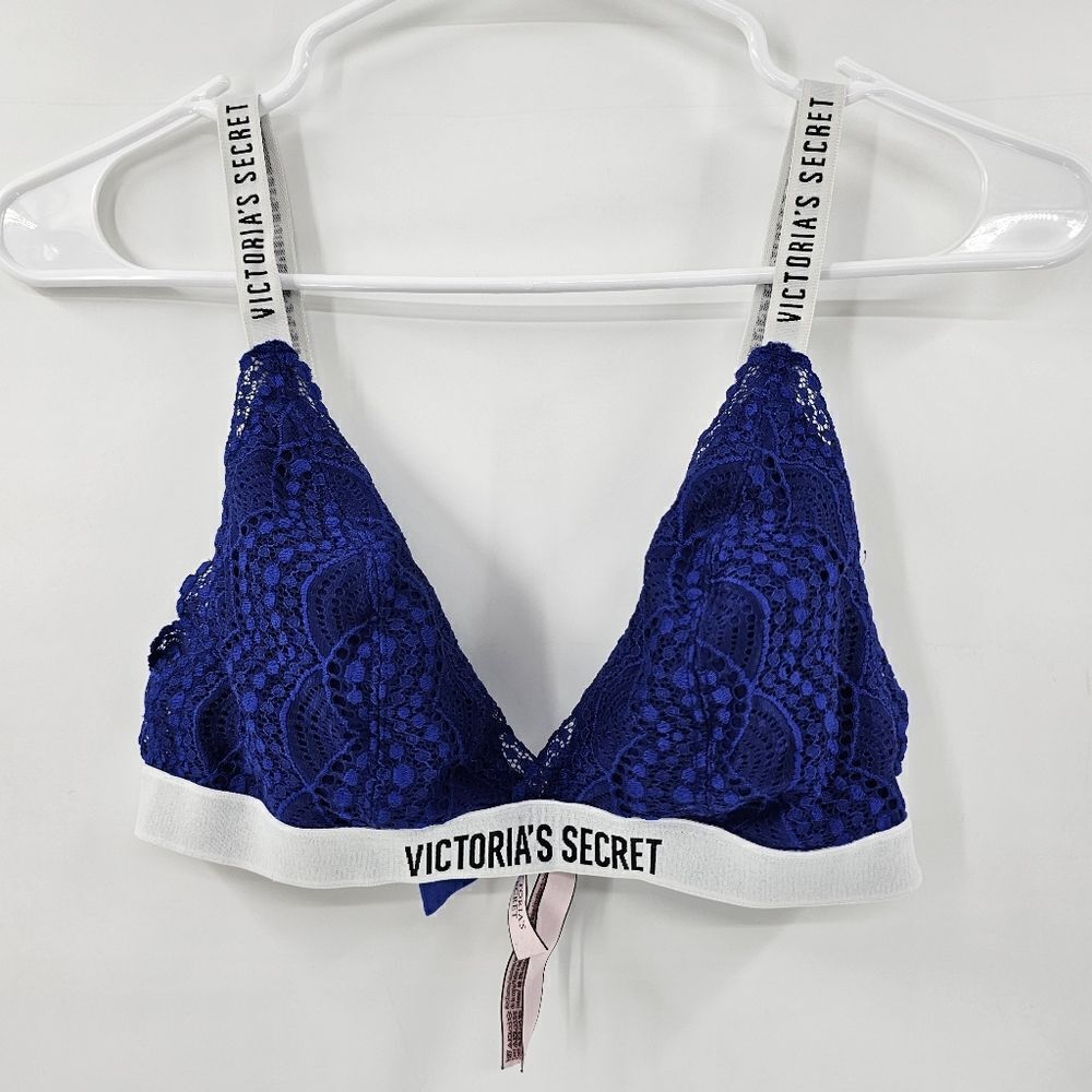 Victoria's Secret large bralette bra blue lace sexy